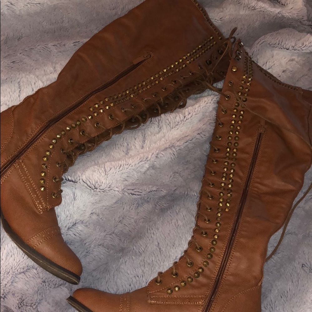 Brown over the knee studded boots!
